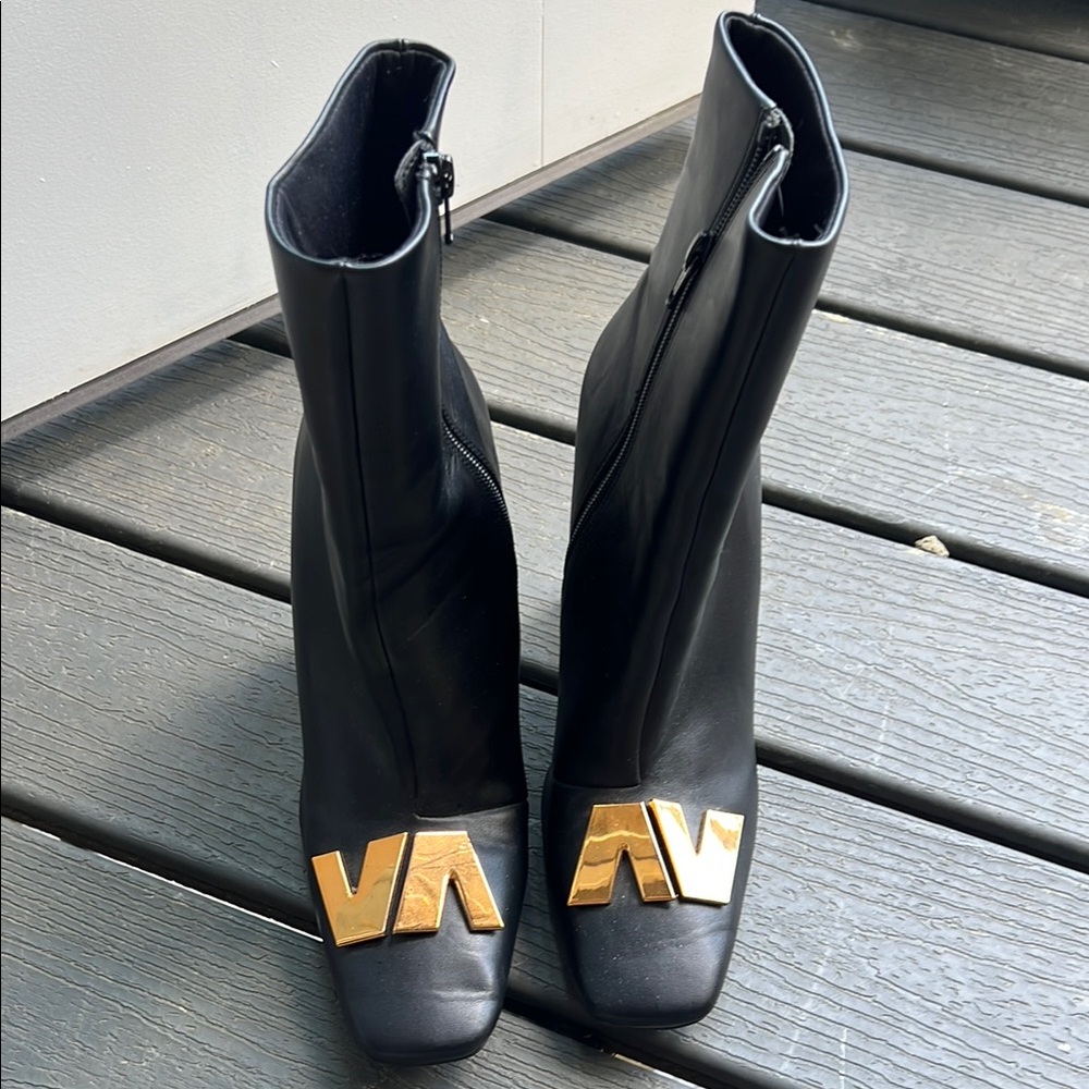 ASOS Black Leather Boots with Gold Accent